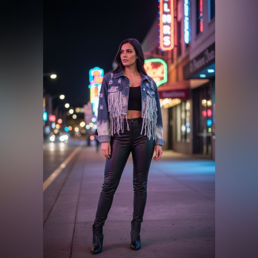 Thrill jeans distressed half jean jacket